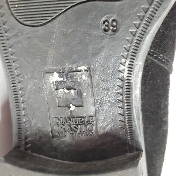 Emanuele Crasto Suede Chelsea Boot 39 US 8 Black Mid Calf Block Heel Italy - Picture 8 of 8